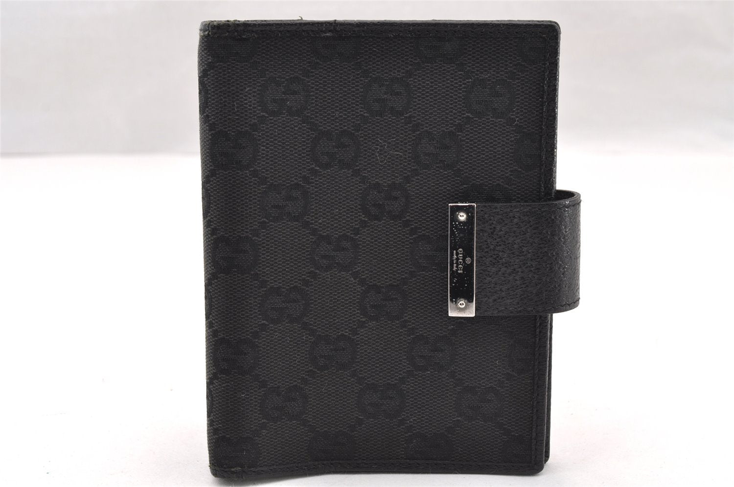 Authentic GUCCI Agenda Notebook Cover Purse GG Canvas Leather 115240 Black 4892I