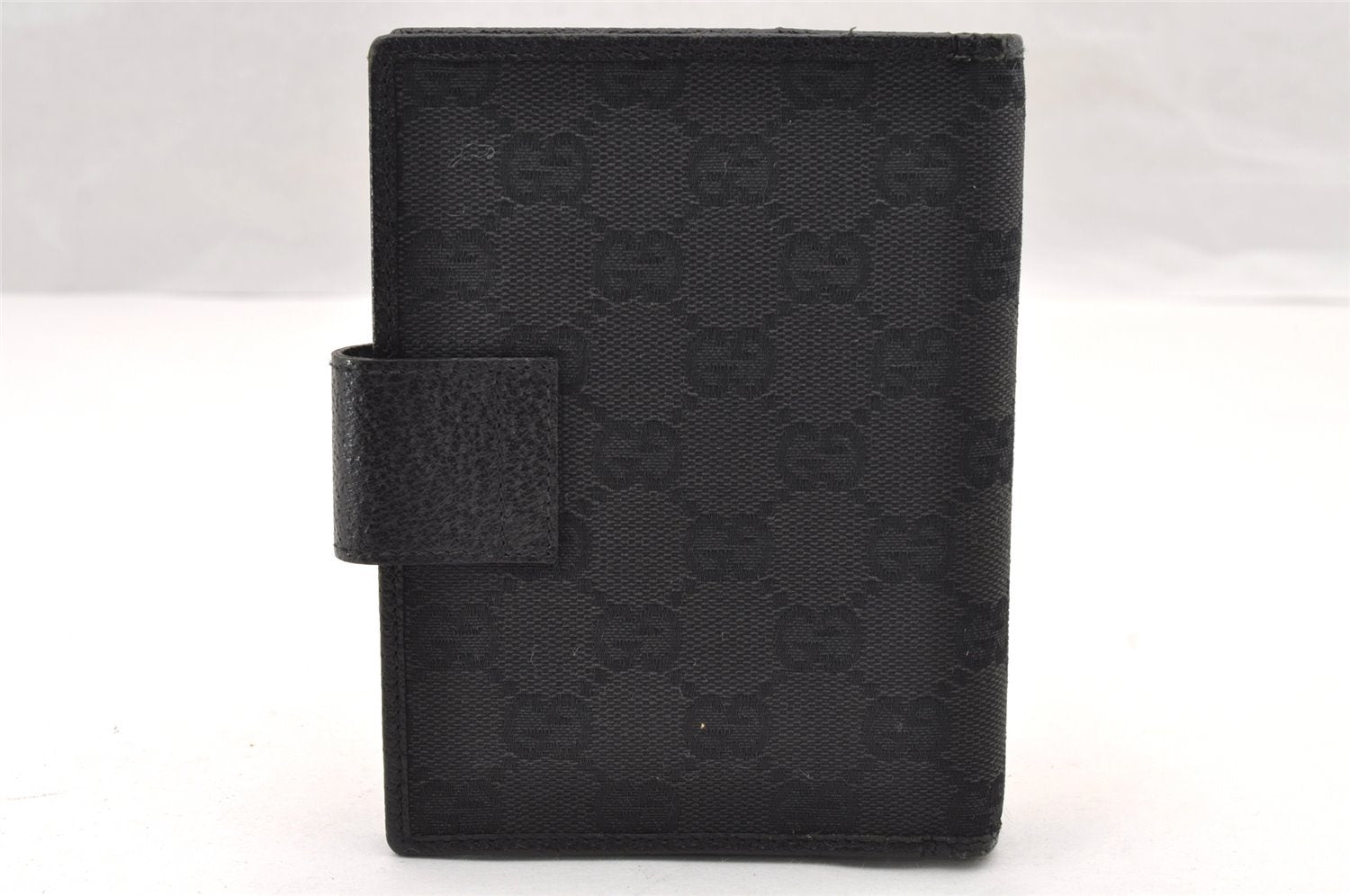 Authentic GUCCI Agenda Notebook Cover Purse GG Canvas Leather 115240 Black 4892I