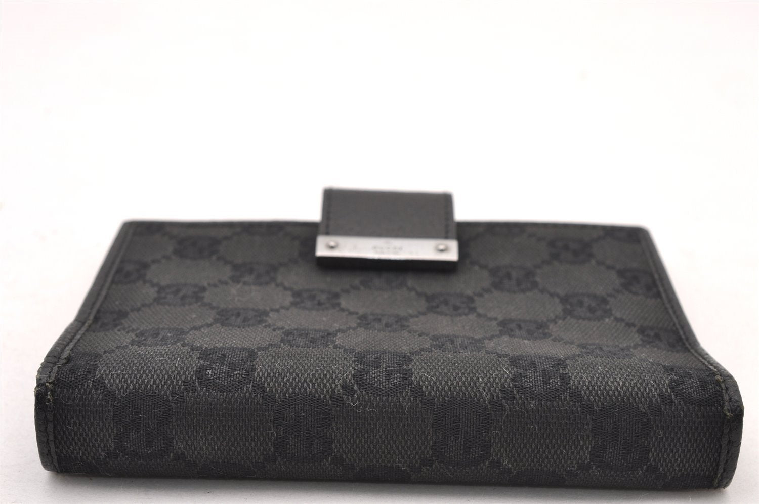 Authentic GUCCI Agenda Notebook Cover Purse GG Canvas Leather 115240 Black 4892I