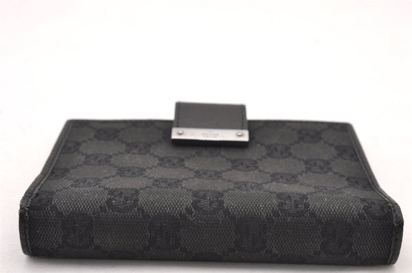 Authentic GUCCI Agenda Notebook Cover Purse GG Canvas Leather 115240 Black 4892I