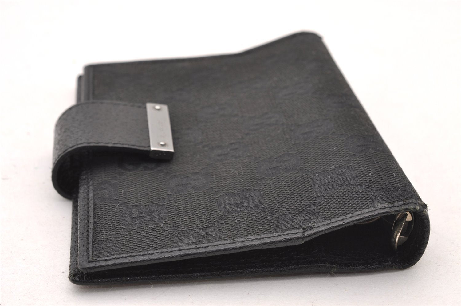 Authentic GUCCI Agenda Notebook Cover Purse GG Canvas Leather 115240 Black 4892I