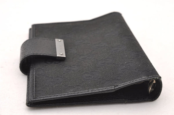 Authentic GUCCI Agenda Notebook Cover Purse GG Canvas Leather 115240 Black 4892I