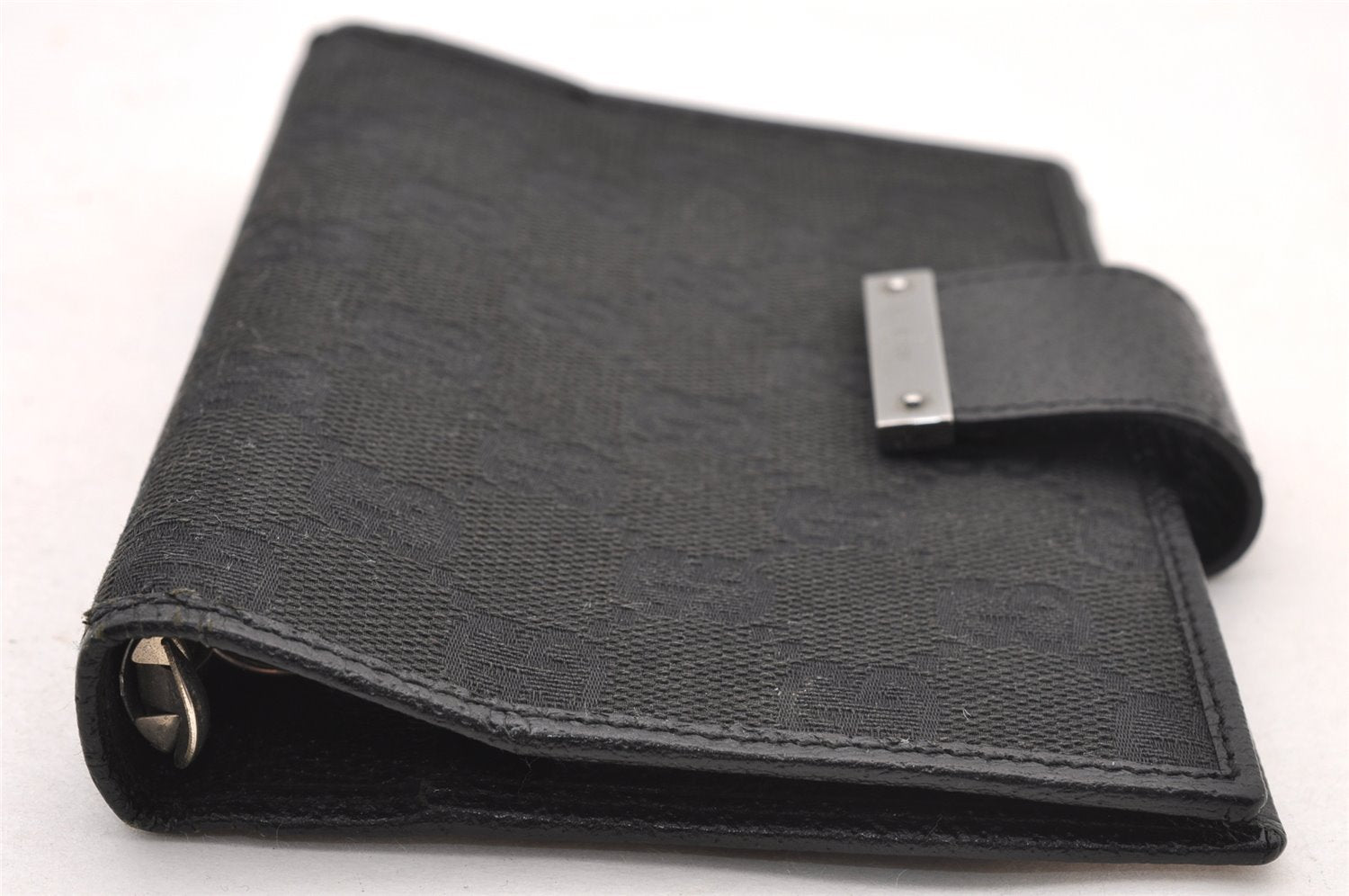 Authentic GUCCI Agenda Notebook Cover Purse GG Canvas Leather 115240 Black 4892I