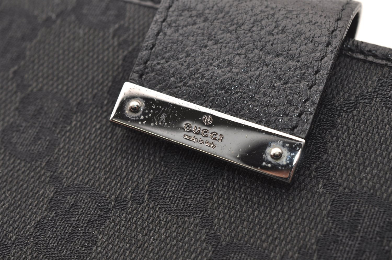 Authentic GUCCI Agenda Notebook Cover Purse GG Canvas Leather 115240 Black 4892I