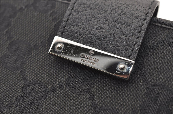 Authentic GUCCI Agenda Notebook Cover Purse GG Canvas Leather 115240 Black 4892I