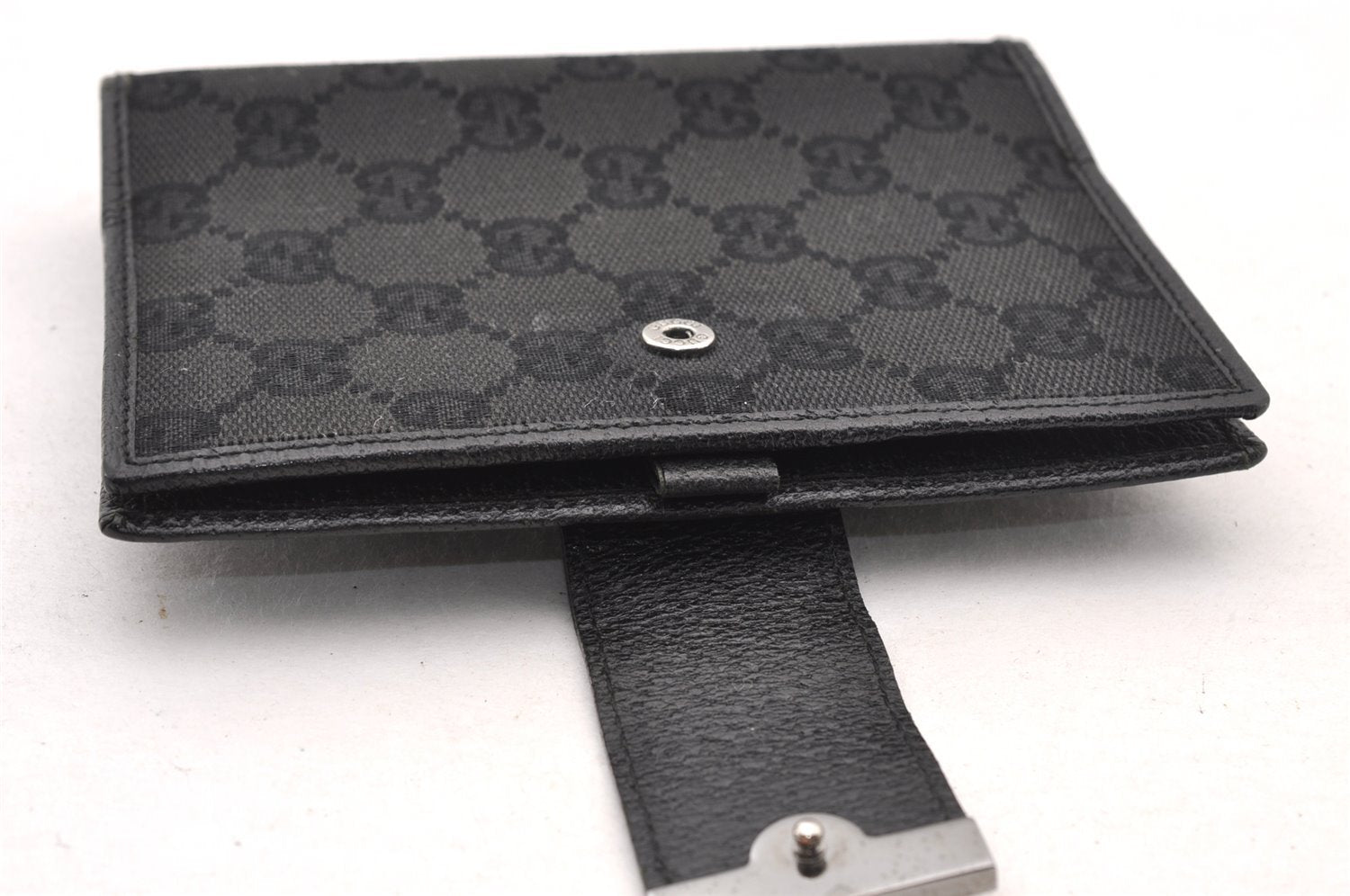 Authentic GUCCI Agenda Notebook Cover Purse GG Canvas Leather 115240 Black 4892I