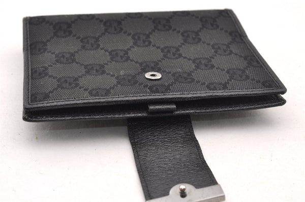 Authentic GUCCI Agenda Notebook Cover Purse GG Canvas Leather 115240 Black 4892I
