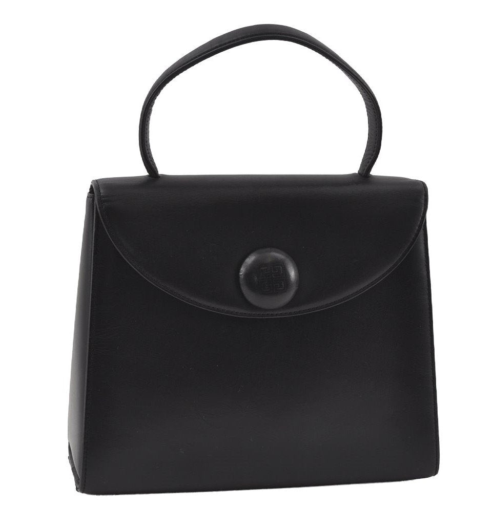 Authentic GIVENCHY Vintage Leather Hand Bag Purse Black 4893I
