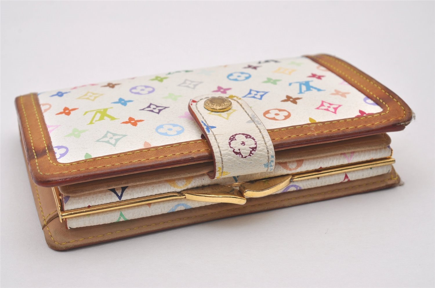 Auth Louis Vuitton Monogram Multicolor Portefeuile Viennois Wallet White 4894I