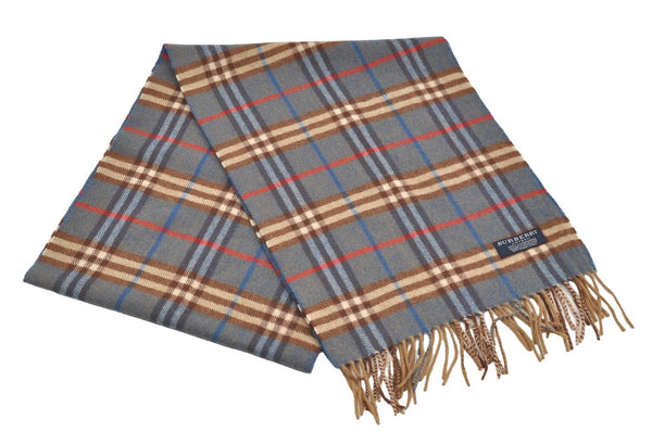 Authentic BURBERRY Vintage Check Cashmere Winter Scarf Stole Blue 4895I