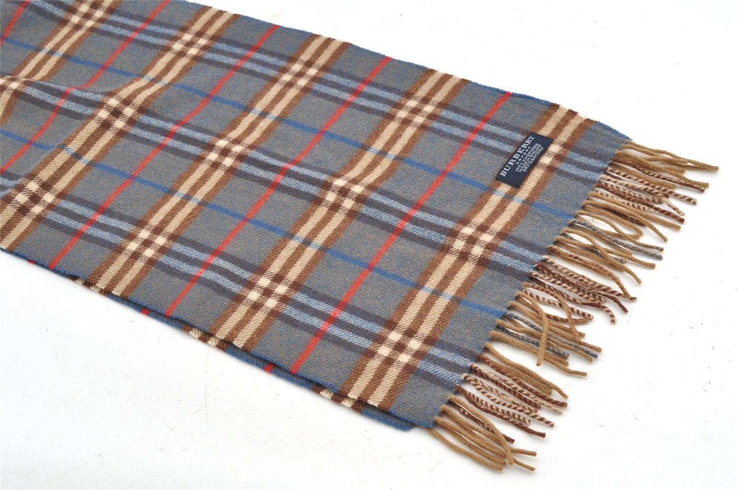 Authentic BURBERRY Vintage Check Cashmere Winter Scarf Stole Blue 4895I