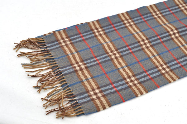 Authentic BURBERRY Vintage Check Cashmere Winter Scarf Stole Blue 4895I