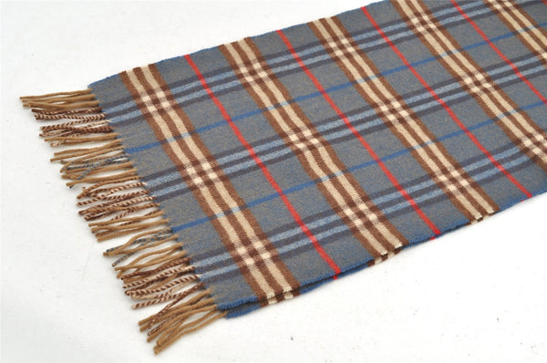 Authentic BURBERRY Vintage Check Cashmere Winter Scarf Stole Blue 4895I