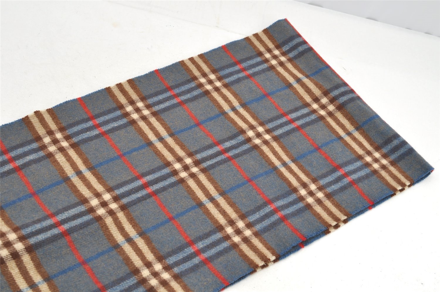 Authentic BURBERRY Vintage Check Cashmere Winter Scarf Stole Blue 4895I