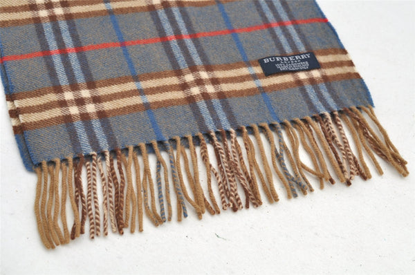 Authentic BURBERRY Vintage Check Cashmere Winter Scarf Stole Blue 4895I