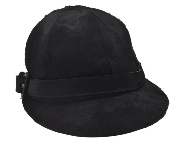 Authentic PRADA Vintage Cap Hat Unborn Calf Leather Size M Black 4896I