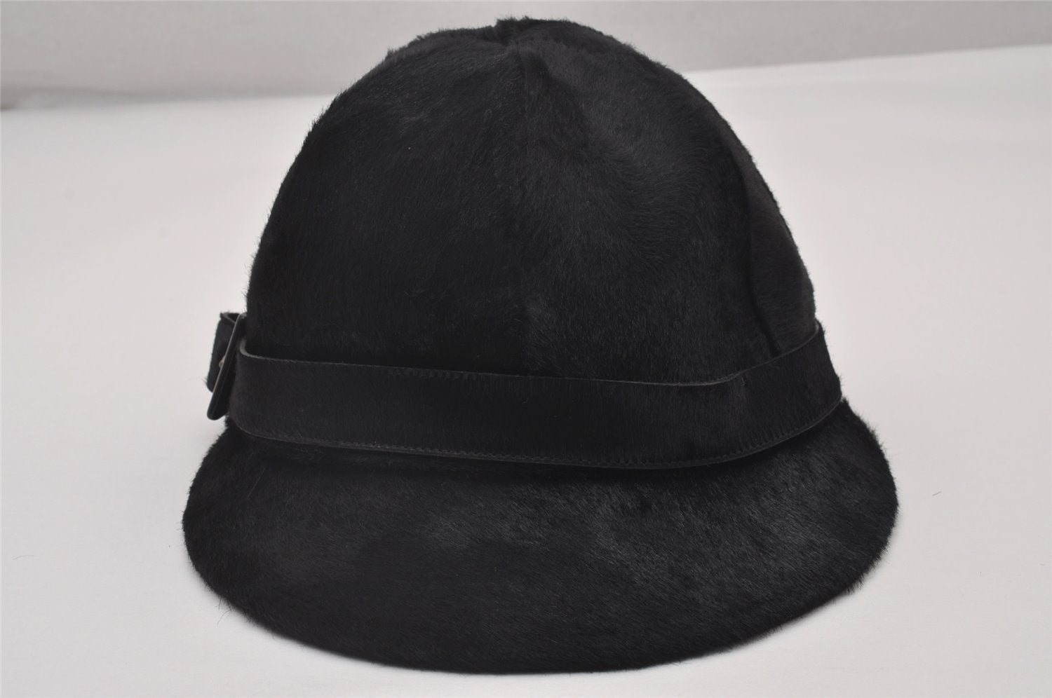 Authentic PRADA Vintage Cap Hat Unborn Calf Leather Size M Black 4896I