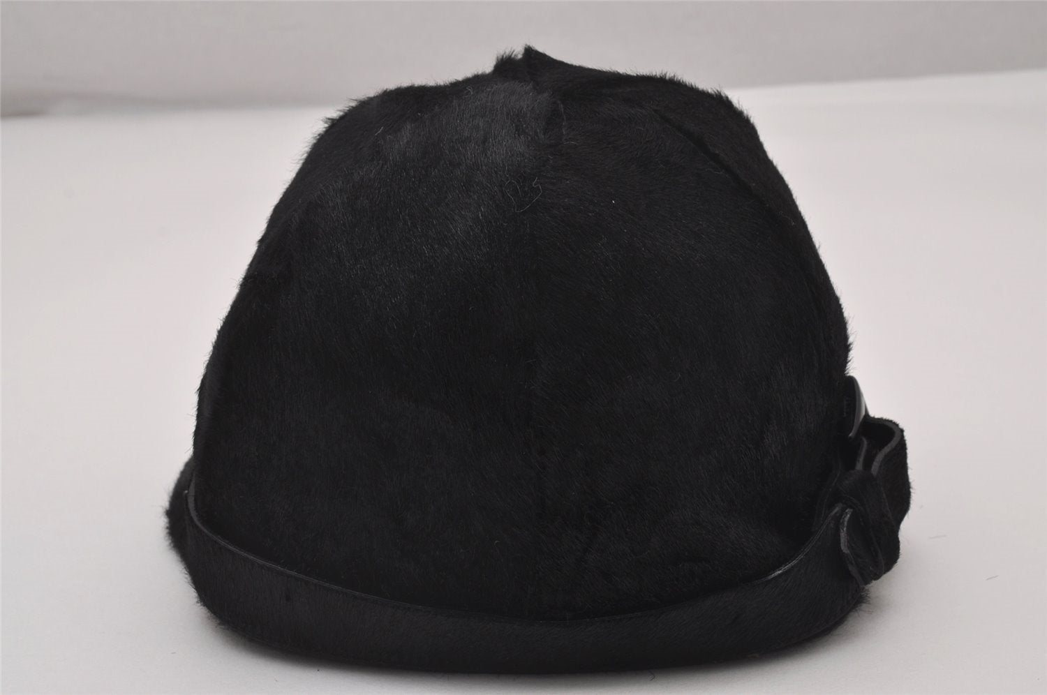 Authentic PRADA Vintage Cap Hat Unborn Calf Leather Size M Black 4896I