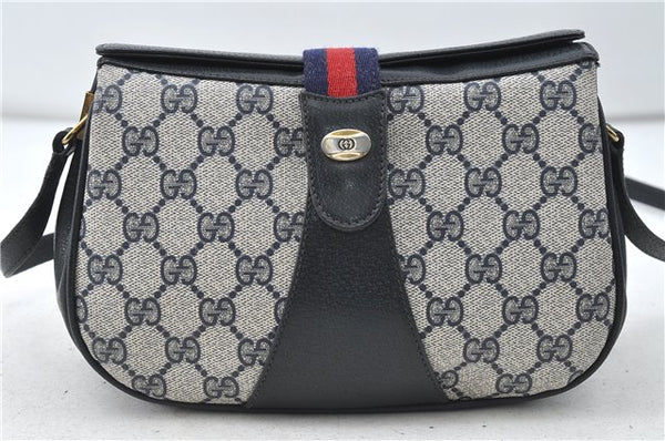 Authentic GUCCI Sherry Line Shoulder Cross Body Bag GG PVC Leather Navy 4900D