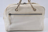 Authentic CHANEL Lamb Skin Vintage Chain Shoulder Tote Bag White CC 4900I