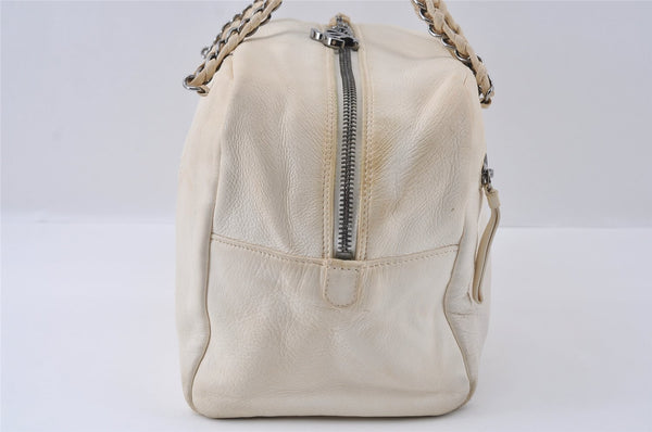 Authentic CHANEL Lamb Skin Vintage Chain Shoulder Tote Bag White CC 4900I