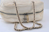 Authentic CHANEL Lamb Skin Vintage Chain Shoulder Tote Bag White CC 4900I
