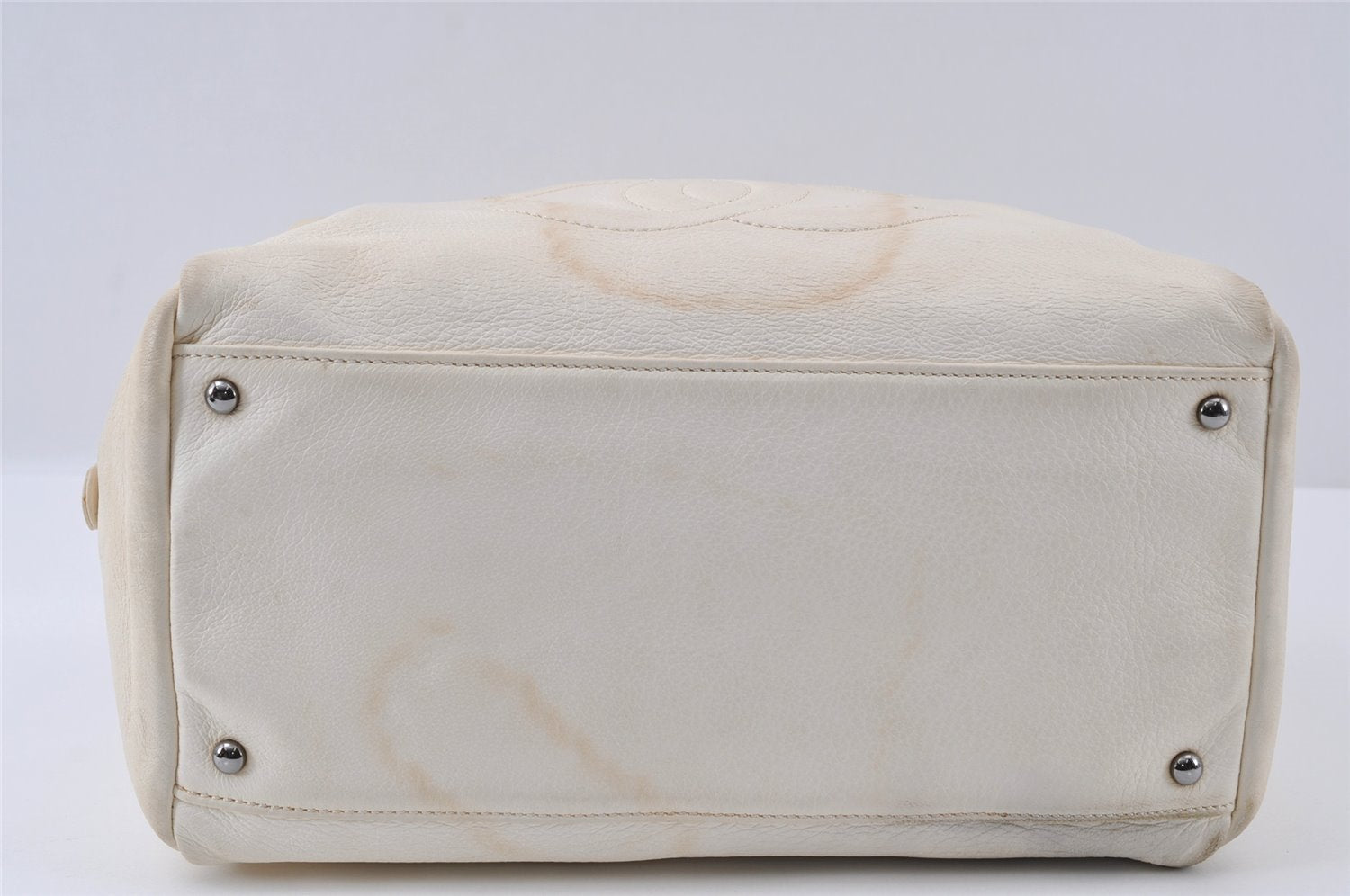 Authentic CHANEL Lamb Skin Vintage Chain Shoulder Tote Bag White CC 4900I