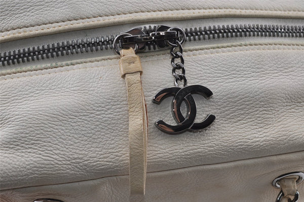 Authentic CHANEL Lamb Skin Vintage Chain Shoulder Tote Bag White CC 4900I