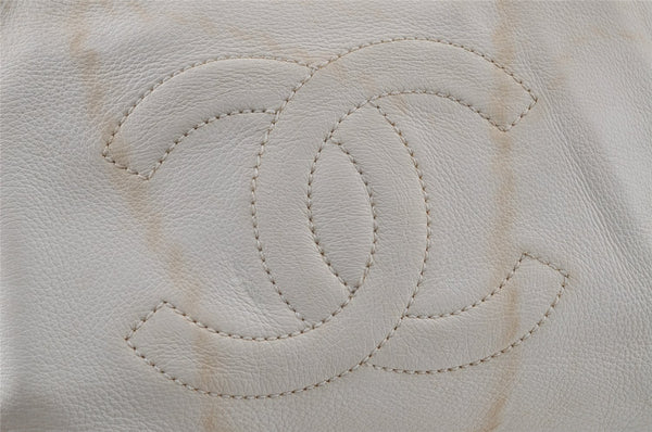 Authentic CHANEL Lamb Skin Vintage Chain Shoulder Tote Bag White CC 4900I