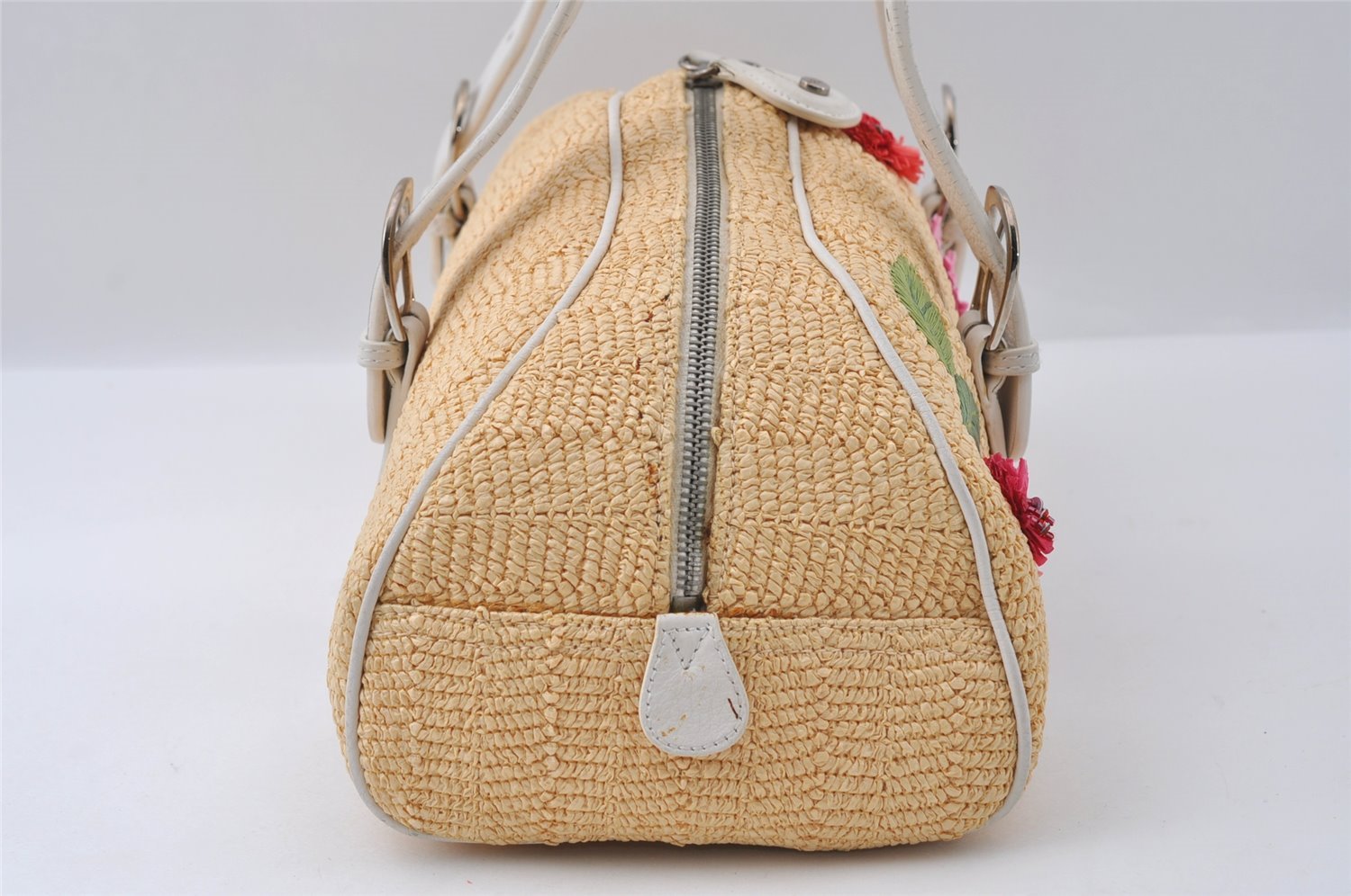 Authentic Christian Dior Shoulder Hand Bag Flower Straw Leather Beige CD 4901I