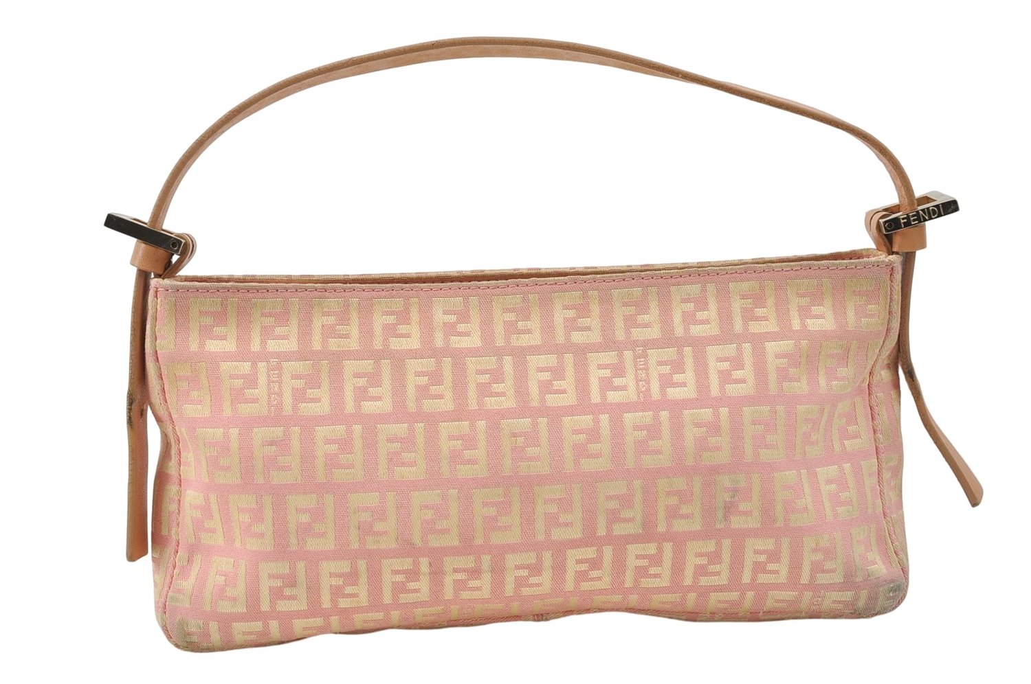 Authentic FENDI Zucchino Shoulder Hand Bag Purse Canvas Leather Pink Beige 4905D