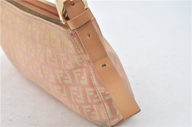 Authentic FENDI Zucchino Shoulder Hand Bag Purse Canvas Leather Pink Beige 4905D