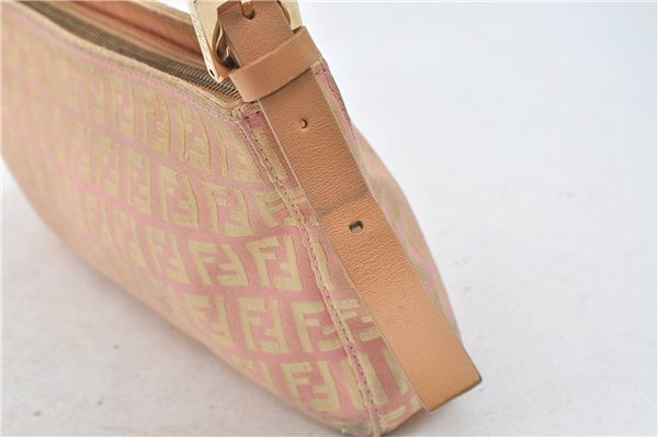 Authentic FENDI Zucchino Shoulder Hand Bag Purse Canvas Leather Pink Beige 4905D