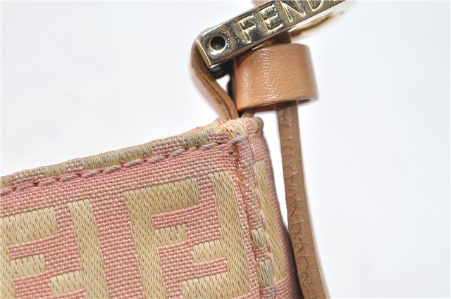 Authentic FENDI Zucchino Shoulder Hand Bag Purse Canvas Leather Pink Beige 4905D