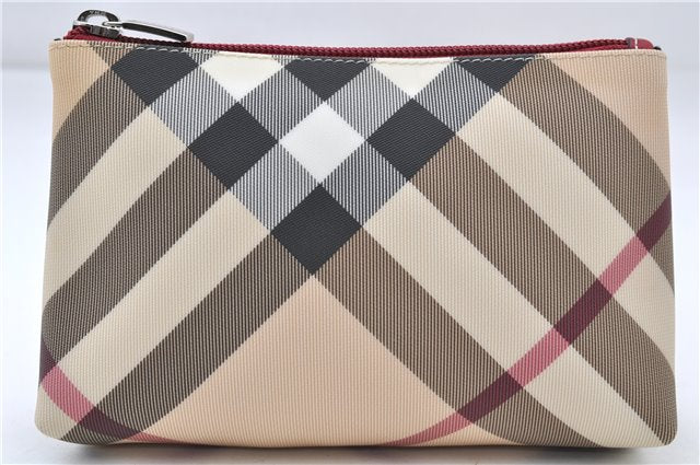 Authentic BURBERRY Vintage Nova Check Pouch Purse PVC Beige 4907E