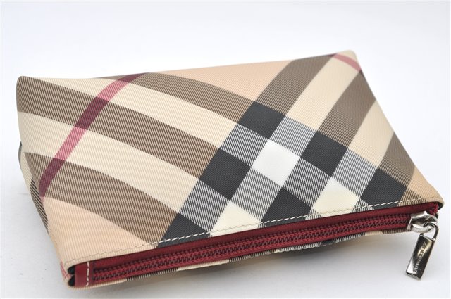 Authentic BURBERRY Vintage Nova Check Pouch Purse PVC Beige 4907E