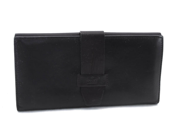 Authentic GUCCI Long Bifold Wallet Purse Leather 101564 Black 4913C