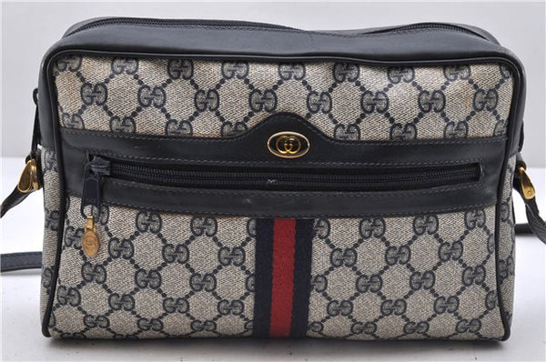 Authentic GUCCI Sherry Line Shoulder Cross Body Bag GG PVC Leather Navy 4913D