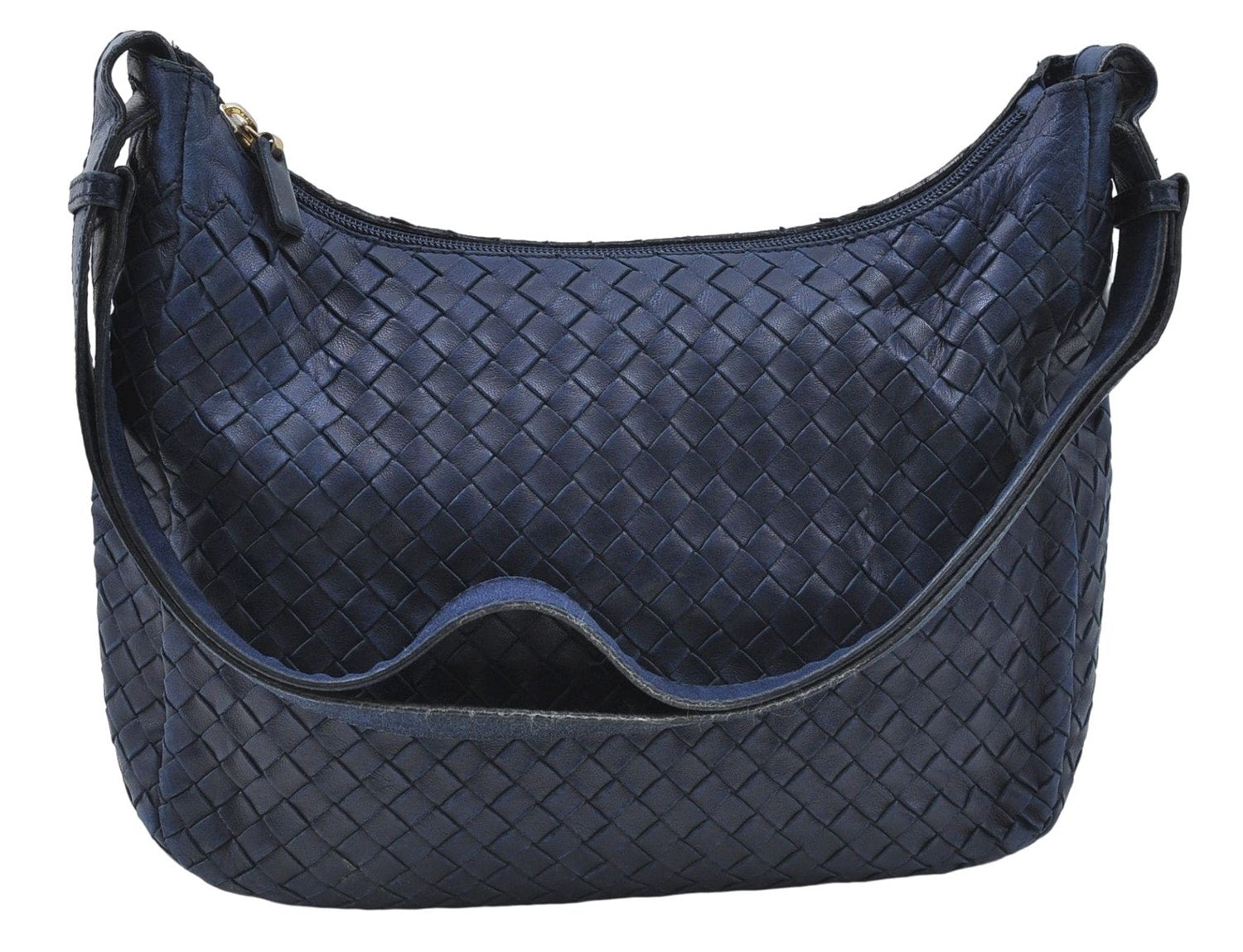 Authentic BOTTEGA VENETA Intrecciato Leather Shoulder Cross Body Bag Navy 4914D