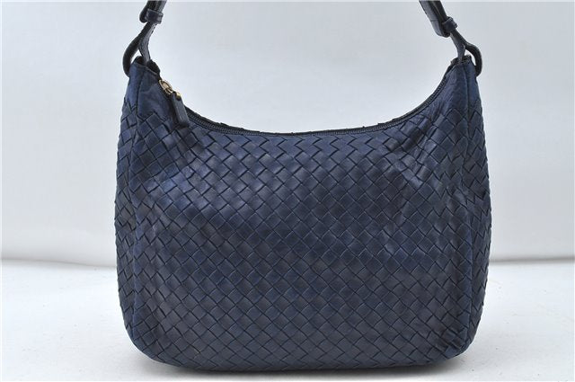 Authentic BOTTEGA VENETA Intrecciato Leather Shoulder Cross Body Bag Navy 4914D