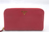 Authentic PRADA Saffiano Leather Round Zipper Long Wallet Purse Pink 4917C