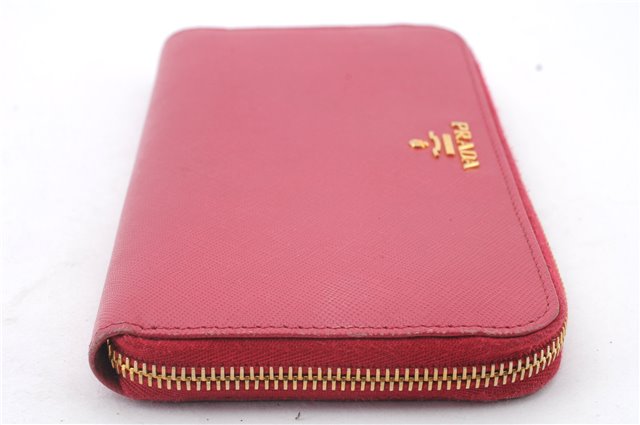 Authentic PRADA Saffiano Leather Round Zipper Long Wallet Purse Pink 4917C