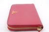 Authentic PRADA Saffiano Leather Round Zipper Long Wallet Purse Pink 4917C