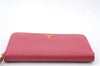 Authentic PRADA Saffiano Leather Round Zipper Long Wallet Purse Pink 4917C