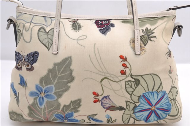 Auth GUCCI Chris Knight Flora 2Way Hand Bag Nylon Leather 353440 Ivory 4923F