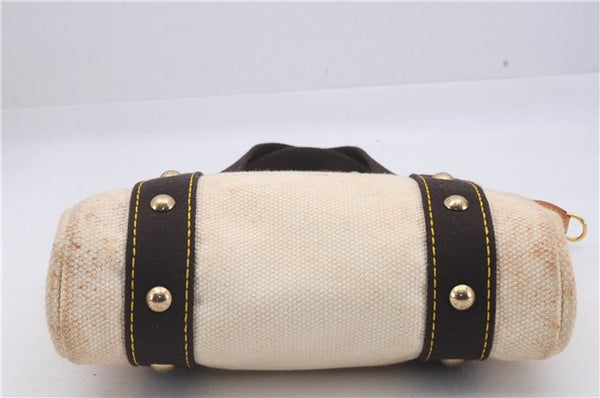 Authentic Louis Vuitton Antigua Cabas PM Hand Bag White Brown M40039 LV 4926D