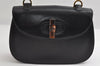 Authentic GUCCI Vintage Bamboo Hand Bag Purse Leather Black 4929I