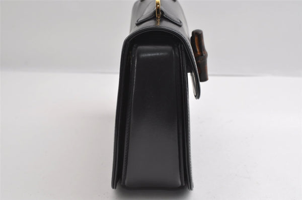 Authentic GUCCI Vintage Bamboo Hand Bag Purse Leather Black 4929I