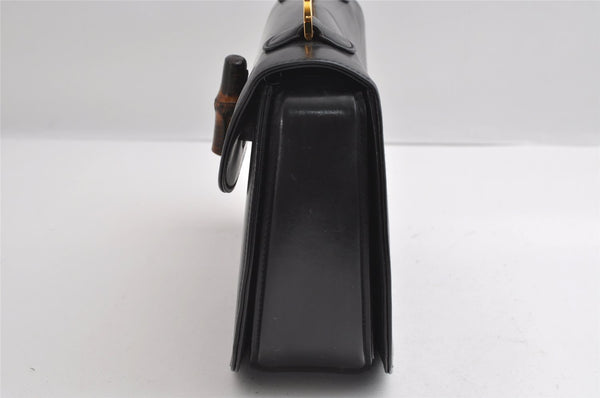 Authentic GUCCI Vintage Bamboo Hand Bag Purse Leather Black 4929I