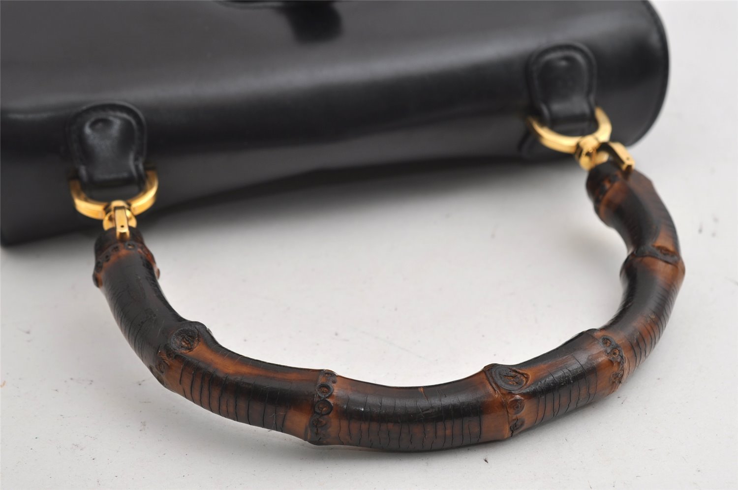 Authentic GUCCI Vintage Bamboo Hand Bag Purse Leather Black 4929I